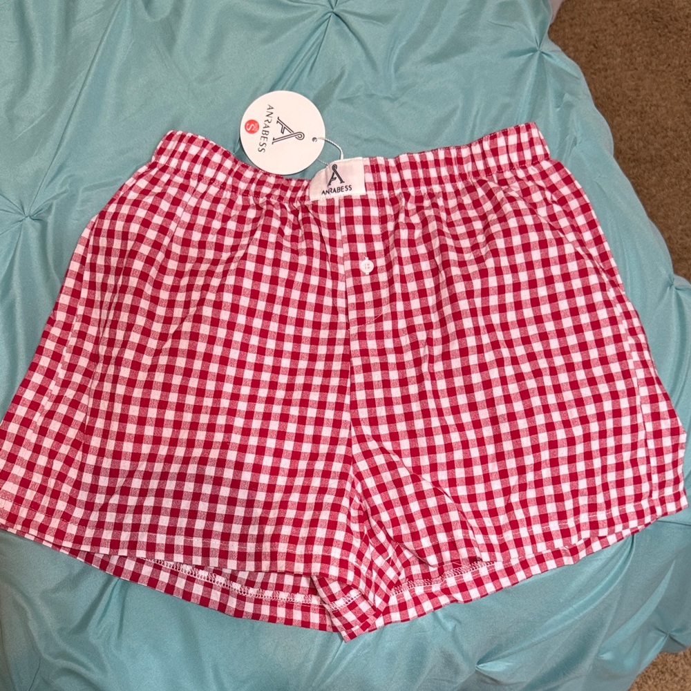 Amuse Society Red and White Checkered Women's Shorts